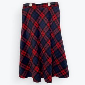 Red and Blue Buffalo Plaid Wool Midi Skirt
